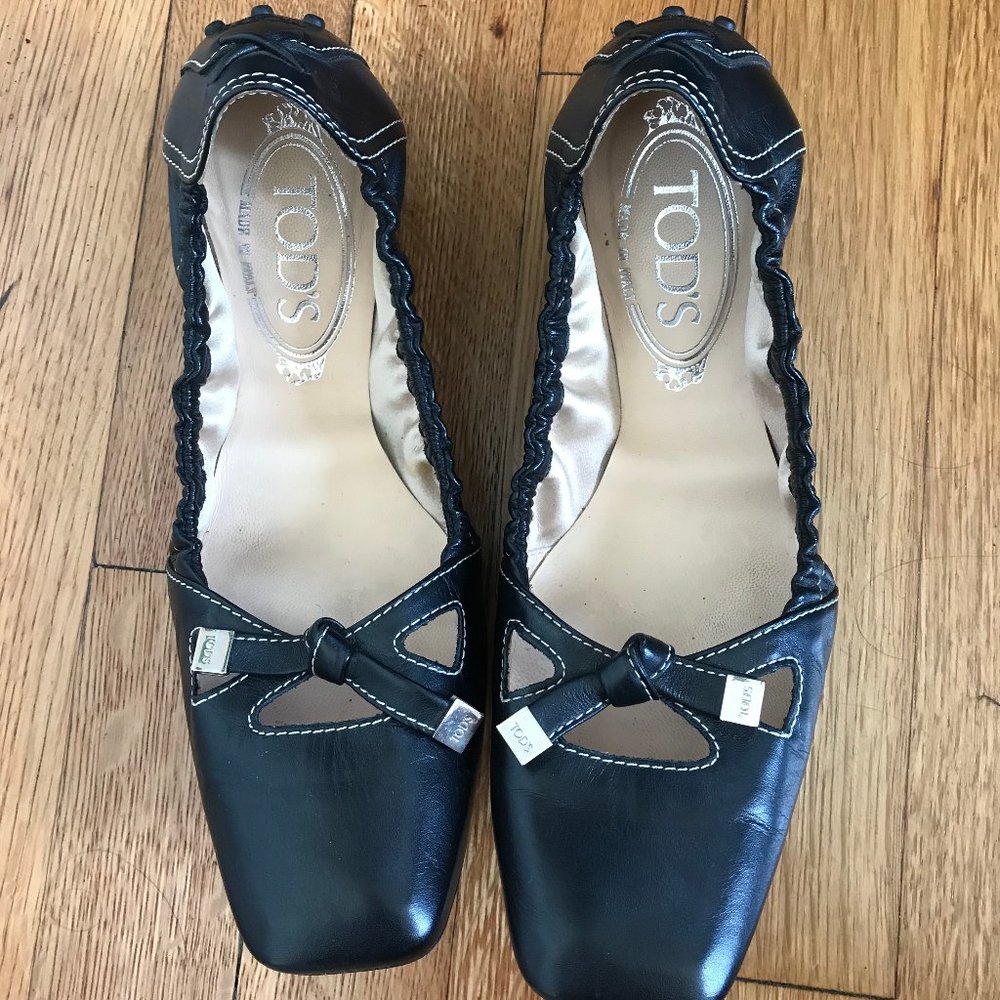 TOD's Black Leather Maryjane Ballerina Flats Sz 6.5